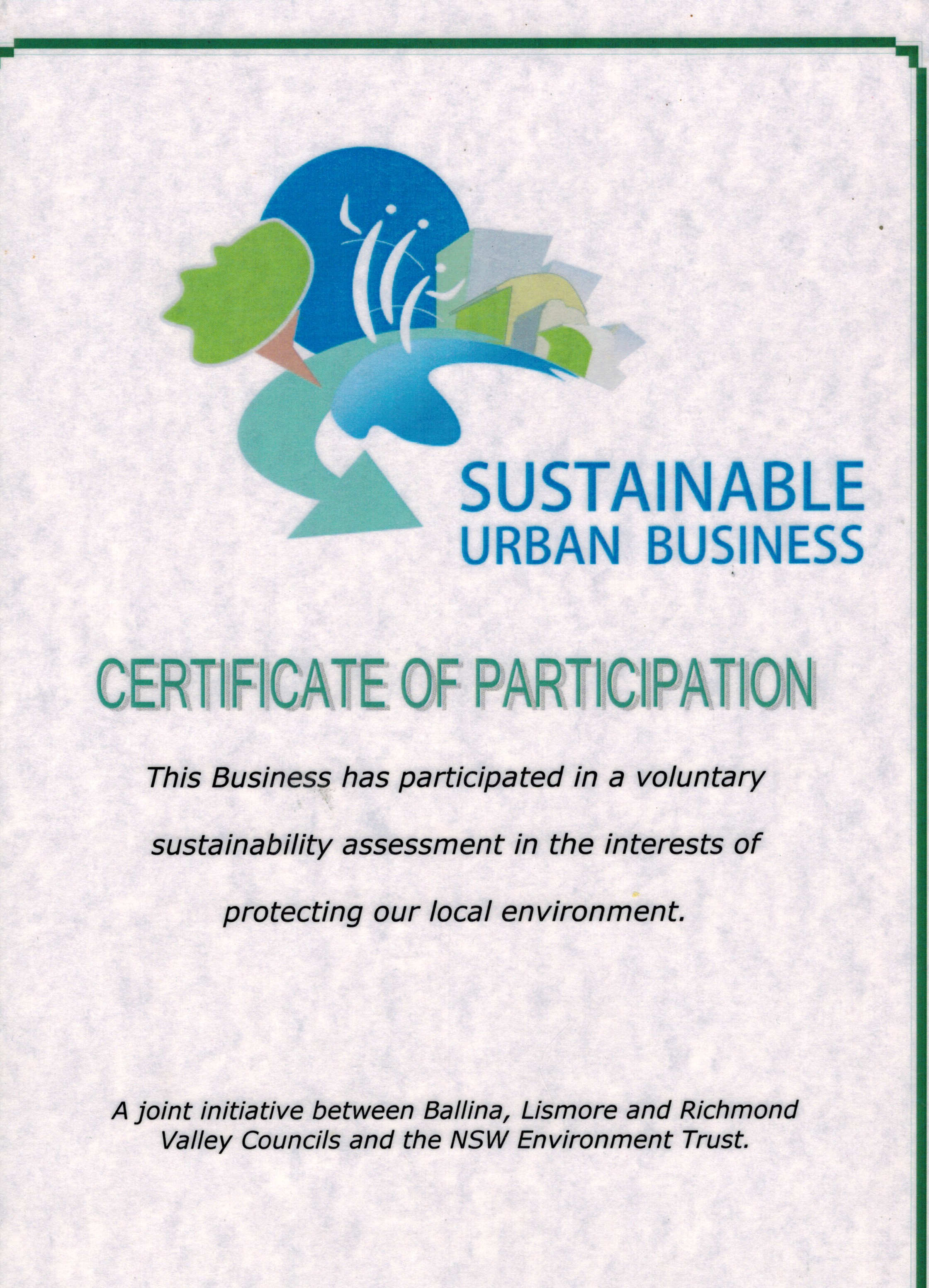 Certicate of a Sustainable Urban Business